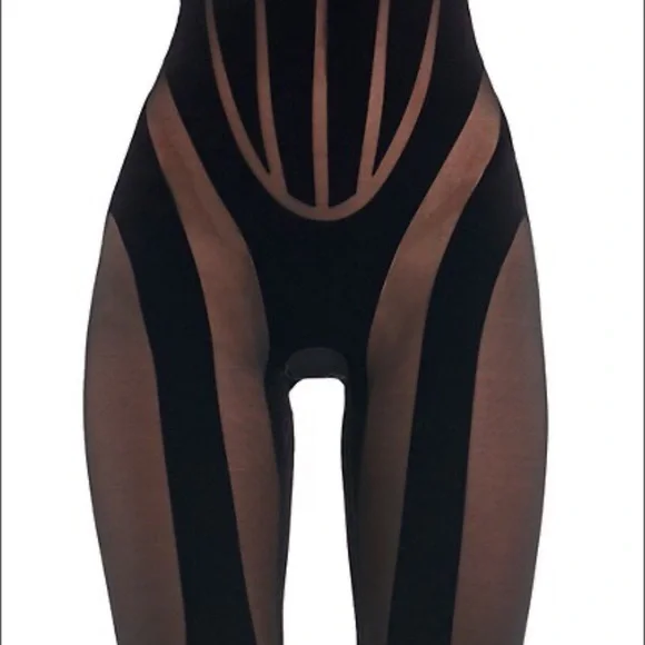 Mugler X Wolford high waist short flocked mesh panel stretch tull sz medium - Picture 8 of 10